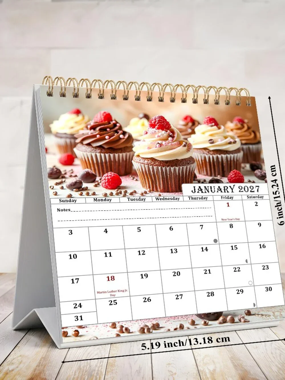 2027-12 Months Desk Calendar Desktop Planner with To-Do List (Cupcakes)